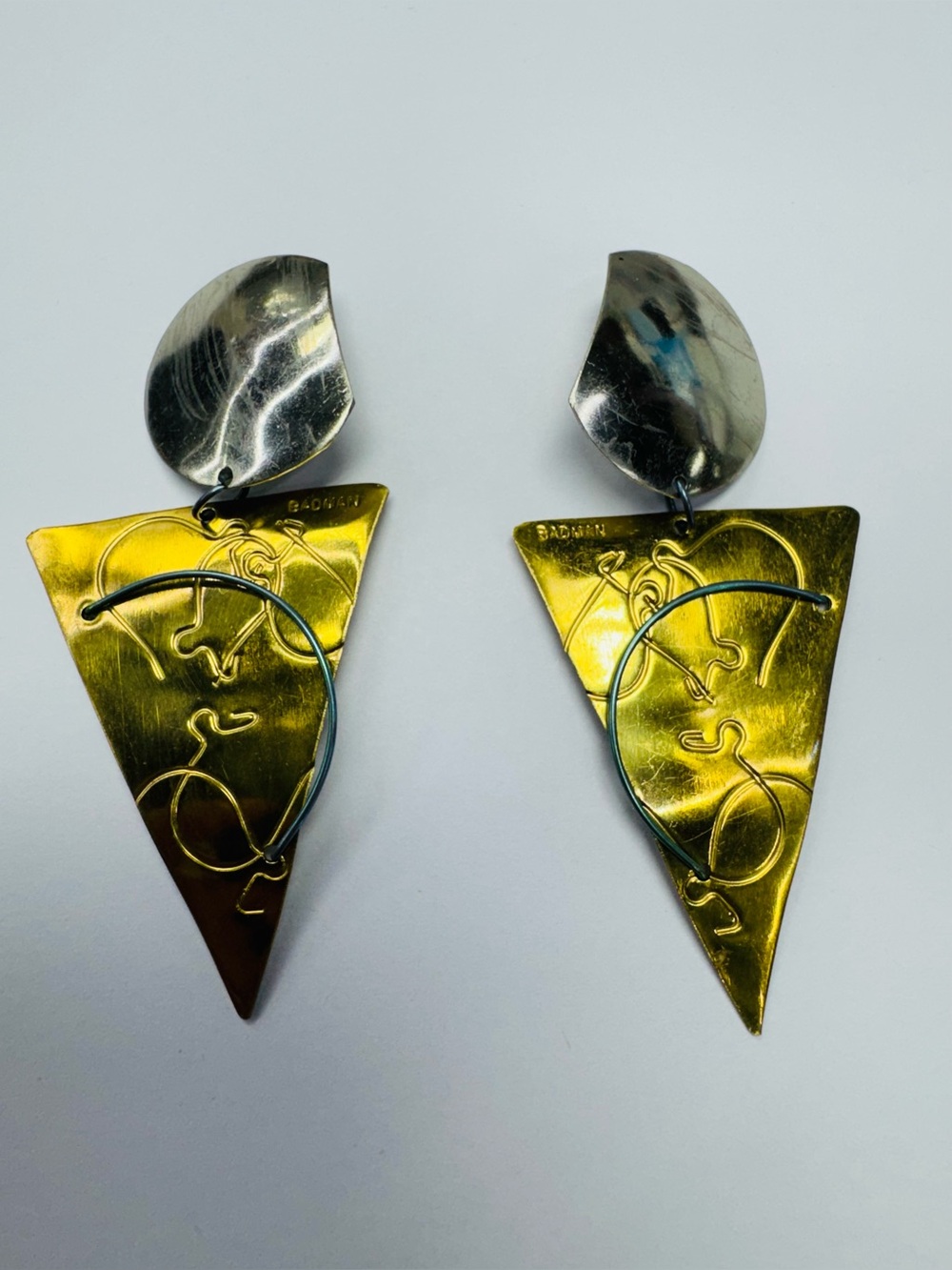 Vintage David Badman Modernist Mixed Metal Statement Earrings Clip On RARE